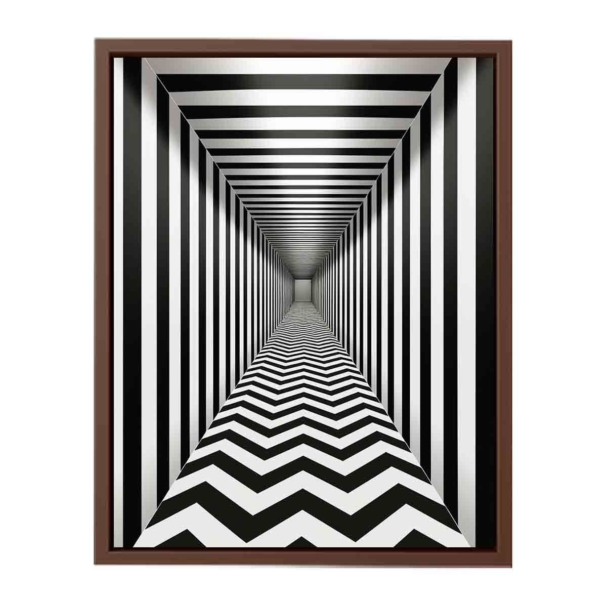 Black and white optical illusion corridor canvas art for modern hallway or office decor.