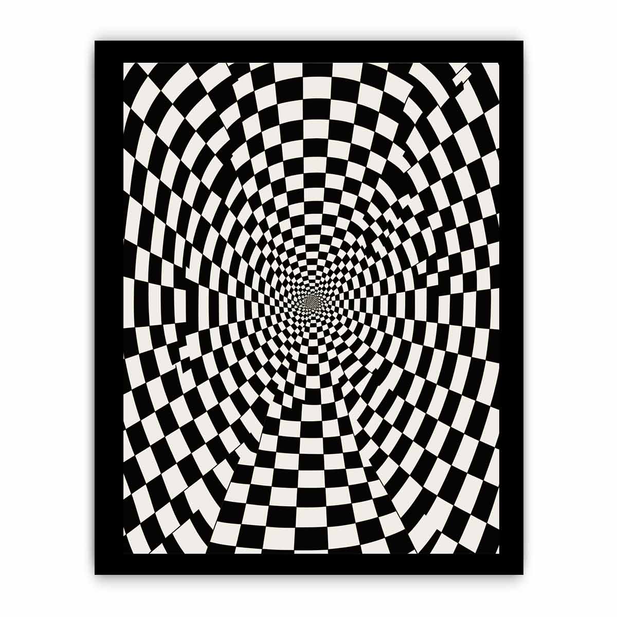 Black and white checkerboard illusion canvas art for modern office or hallway decor.