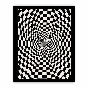 Black and white checkerboard illusion canvas art for modern office or hallway decor.