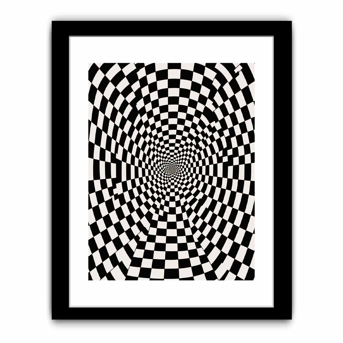 Black and white checkerboard illusion canvas art for modern office or hallway decor.