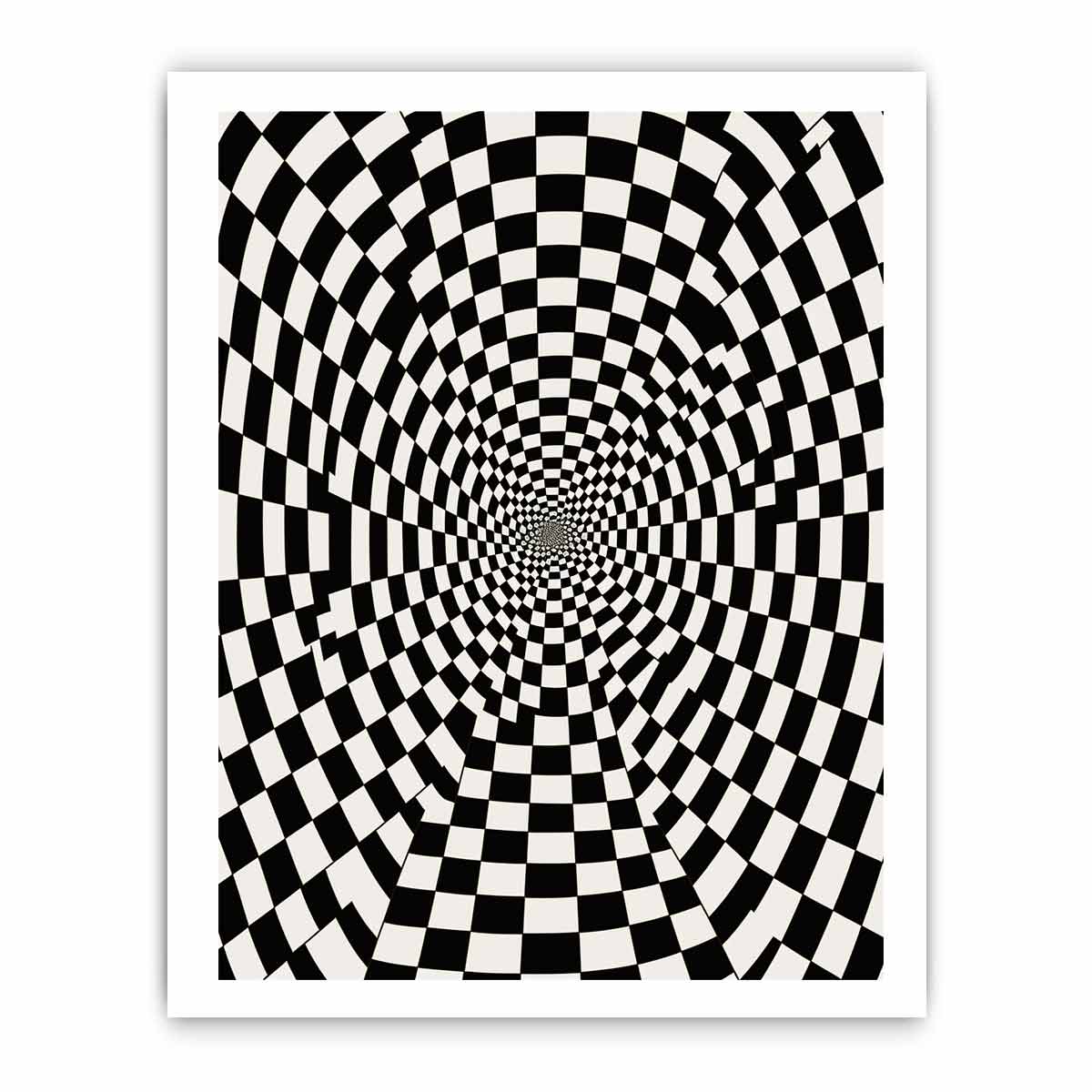 Black and white checkerboard illusion canvas art for modern office or hallway decor.