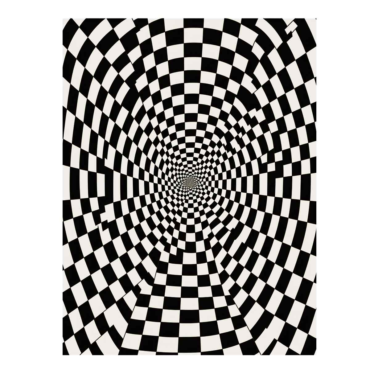 Black and white checkerboard illusion canvas art for modern office or hallway decor.