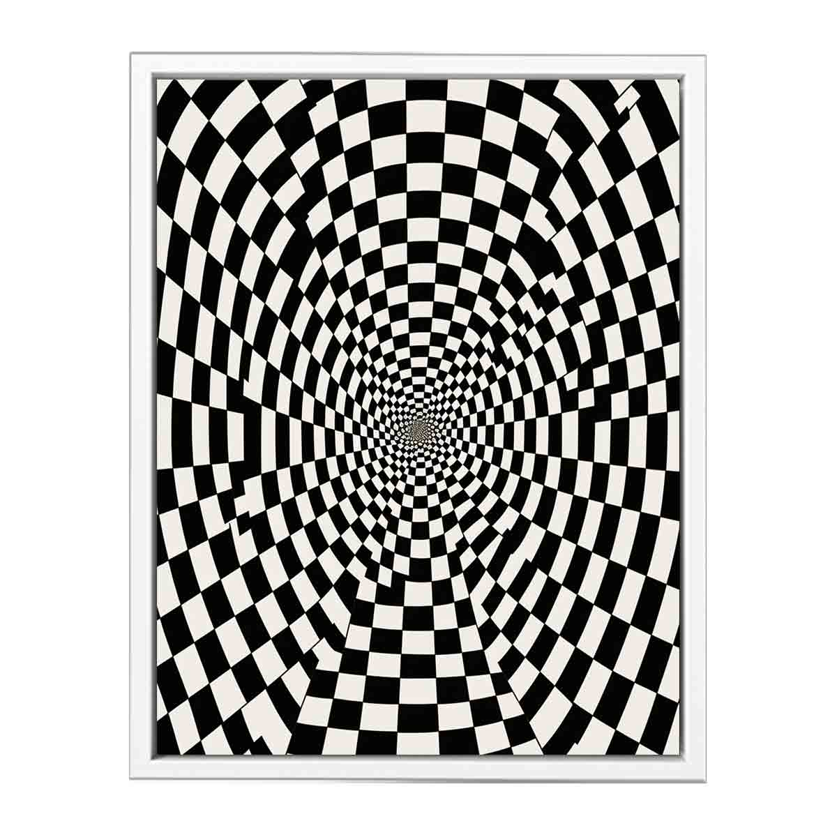 Black and white checkerboard illusion canvas art for modern office or hallway decor.