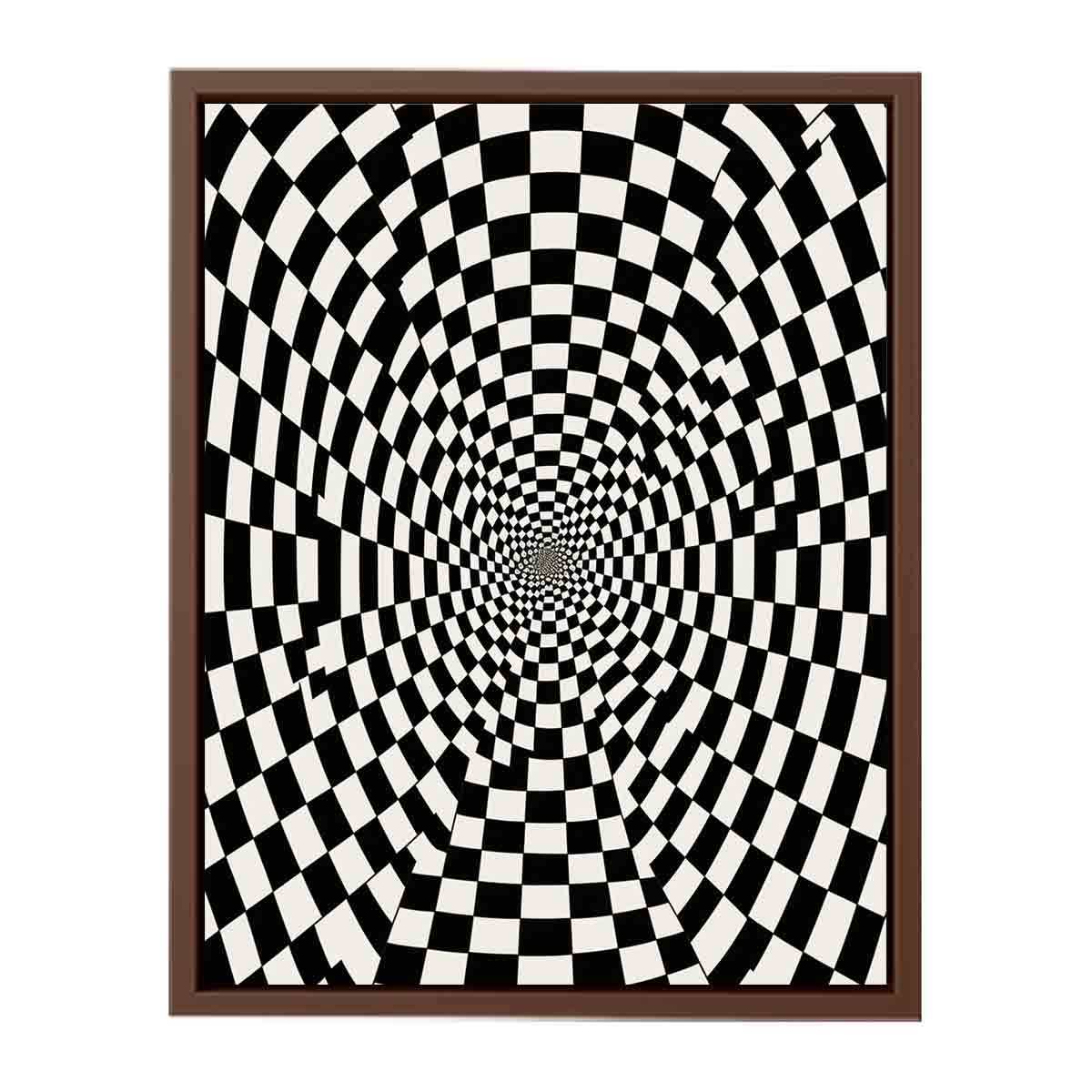 Black and white checkerboard illusion canvas art for modern office or hallway decor.