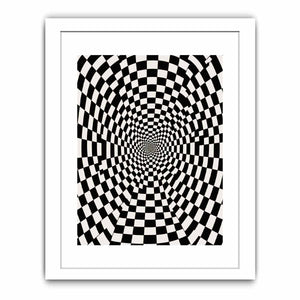 Black and white checkerboard illusion canvas art for modern office or hallway decor.