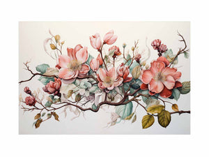 Soft blush botanical floral canvas art for elegant living room decor.