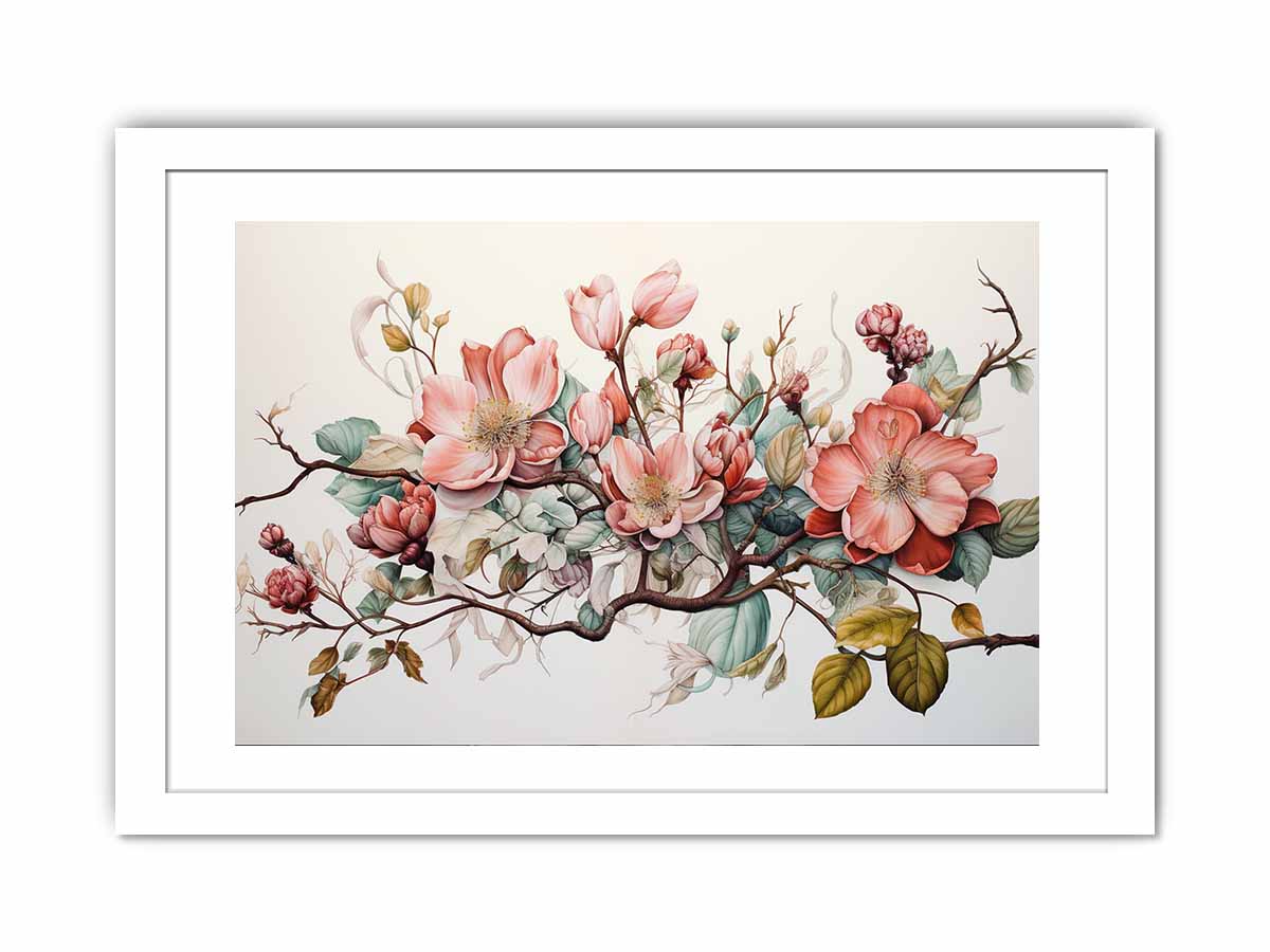 Soft blush botanical floral canvas art for elegant living room decor.