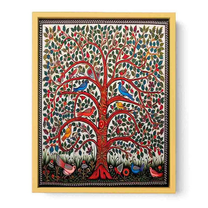 Madhubani Birds And Tree Art  framed Print