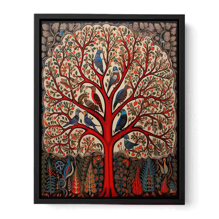 Madhubani Birds And Tree canvas Print