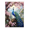 Vibrant peacock and pink blossom canvas art for elegant bedroom decor.