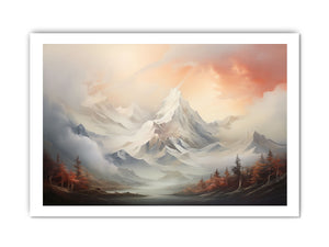 Soft snowy mountain canvas art for serene neutral living room decor.