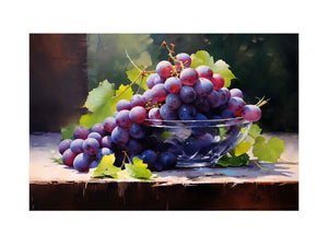 Vineyard Glass still life watercolor canvas art for kitchen or dining room decor.