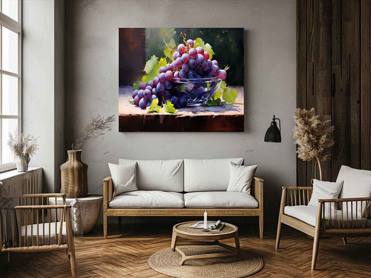 Vineyard Glass still life watercolor canvas art for kitchen or dining room decor.