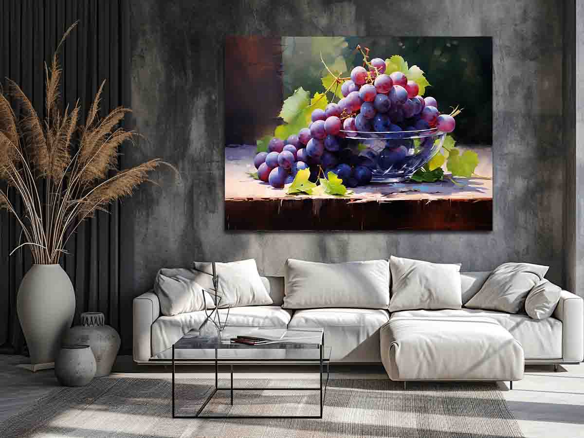 Vineyard Glass still life watercolor canvas art for kitchen or dining room decor.