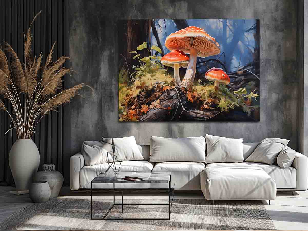 Forest Glow woodland watercolor canvas art for living room or reading nook decor.