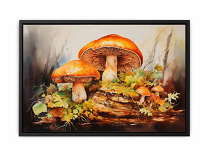Autumn Fungi botanical watercolor canvas art for bedroom or cozy office decor.