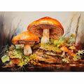 Autumn Fungi botanical watercolor canvas art for bedroom or cozy office decor.