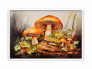 Autumn Fungi botanical watercolor canvas art for bedroom or cozy office decor.