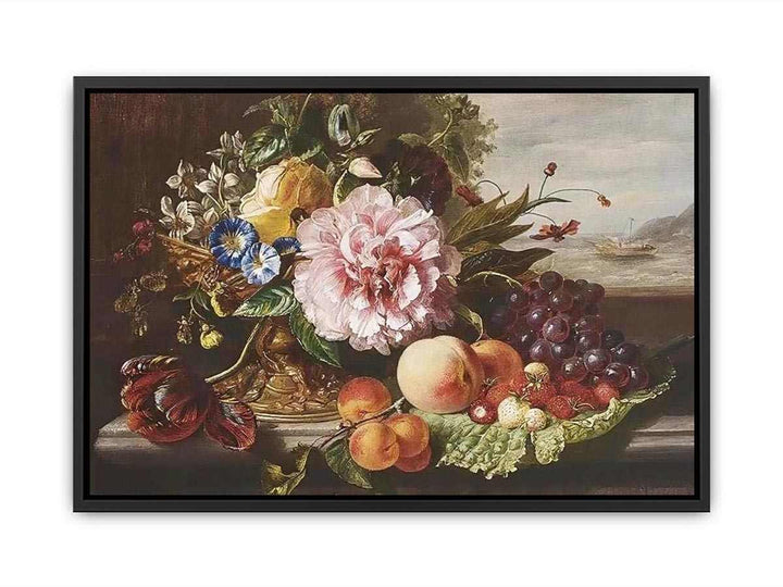 A Still Life With Flowers And Fruit Canvas Print