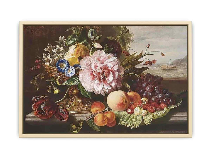 A Still Life With Flowers And Fruit  Art Print