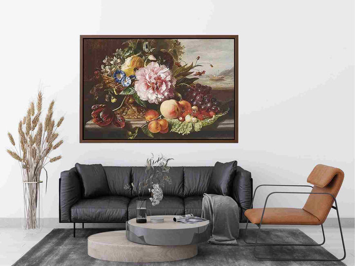 A Still Life With Flowers And Fruit Painting