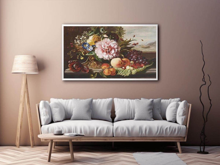 A Still Life With Flowers And Fruit  Painting