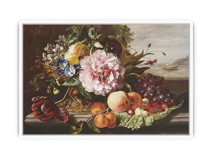 A Still Life With Flowers And Fruit Framed Print