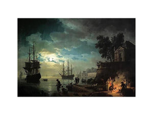 Night A Port in the Moonlight by Claude-joseph Vernet