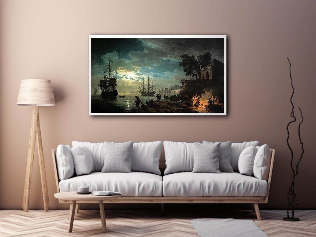Night A Port in the Moonlight by Claude-joseph Vernet Painting