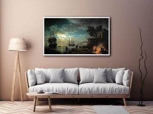 Night A Port in the Moonlight by Claude-joseph Vernet Painting