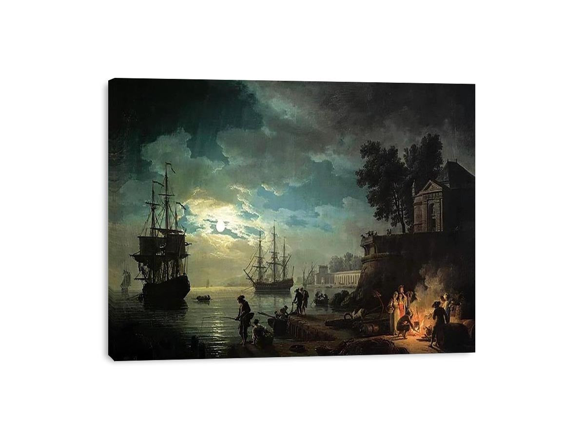 Night A Port in the Moonlight by Claude-joseph Vernet Painting