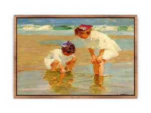 Girls Playing in Surf  Poster