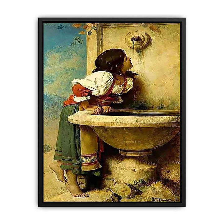 Roman Girl at a Fountain Canvas Print