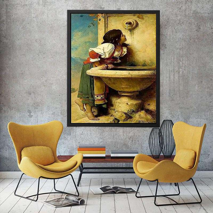 Roman Girl at a Fountain  Painting