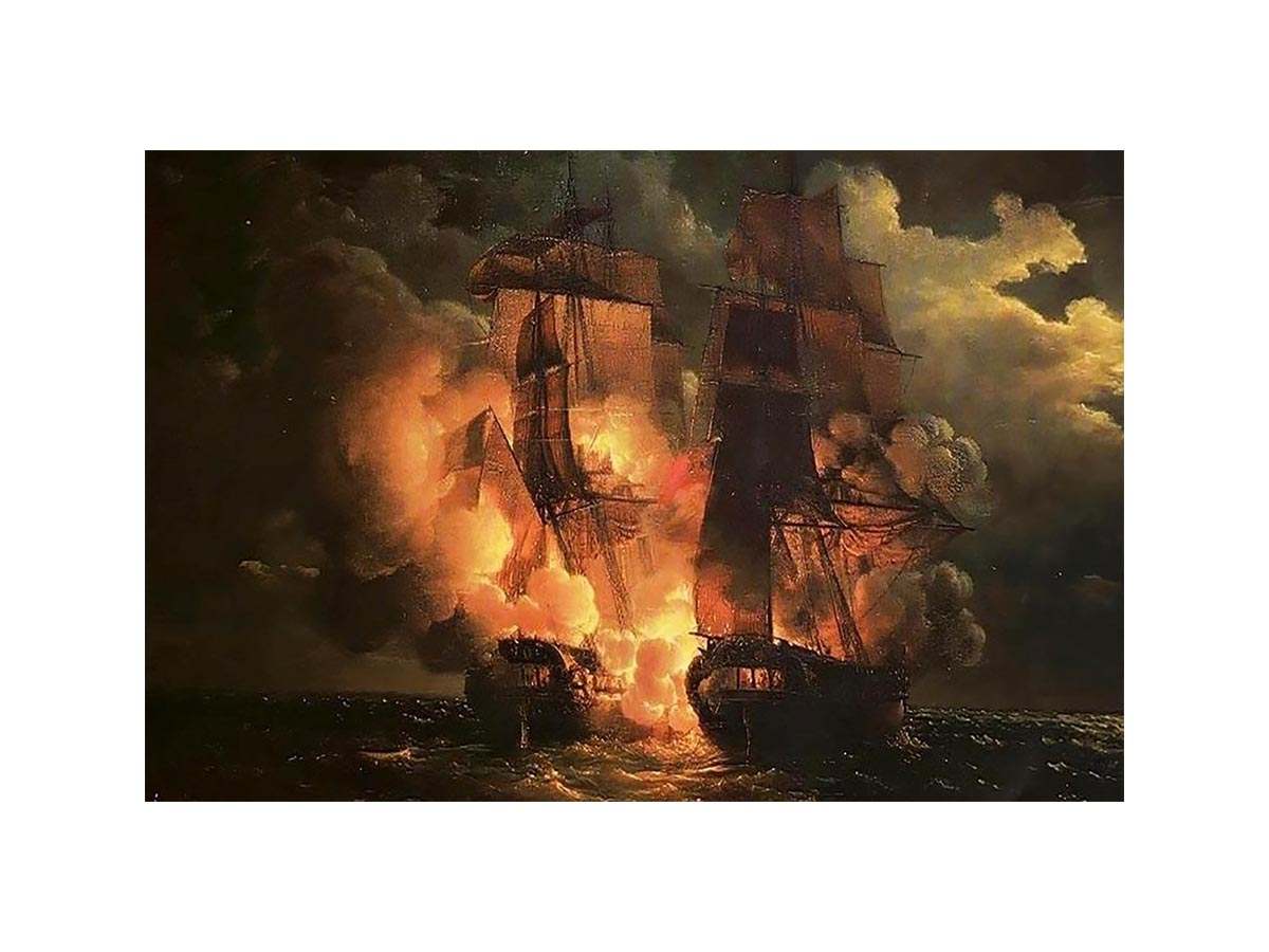 Battle Between the French Frigate Arethuse and the English Frigate Amelia by Louis Philippe Crepin