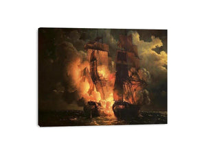 Battle Between the French Frigate Arethuse and the English Frigate Amelia by Louis Philippe Crepin Painting
