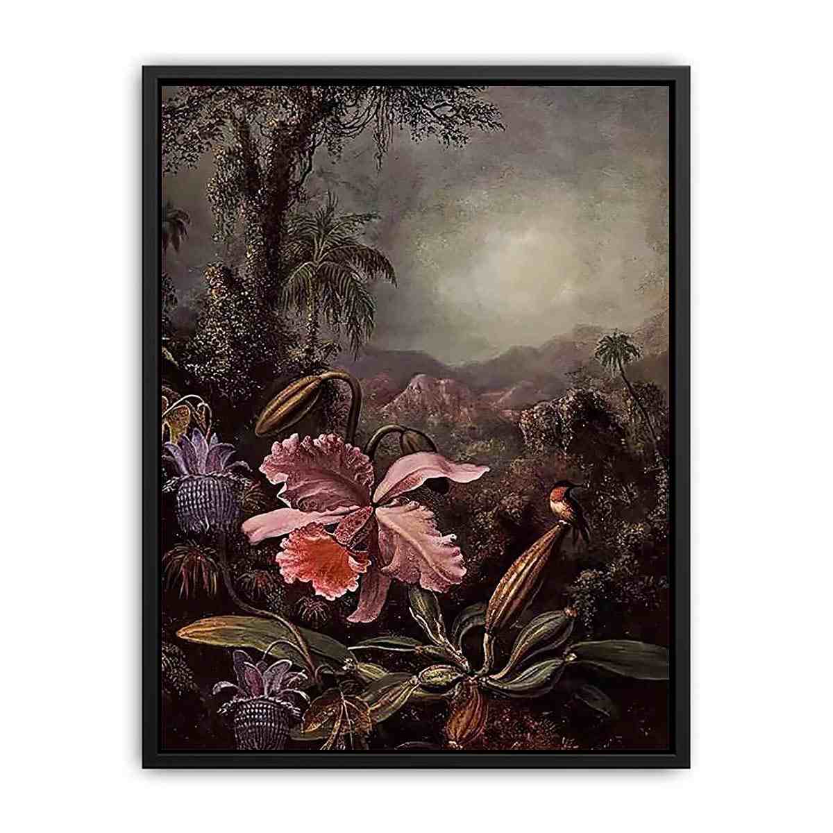 Orchids Passion Flowers And Hummingbird Canvas Print