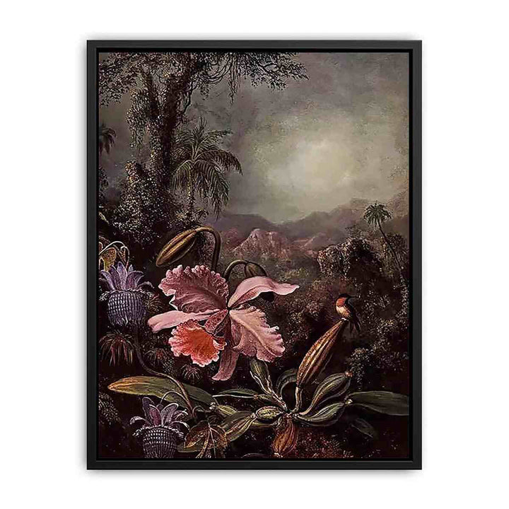 Orchids Passion Flowers And Hummingbird Canvas Print