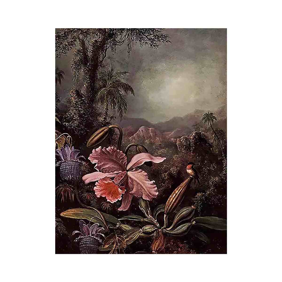 Orchids Passion Flowers And Hummingbird by Martin Johnson Heade