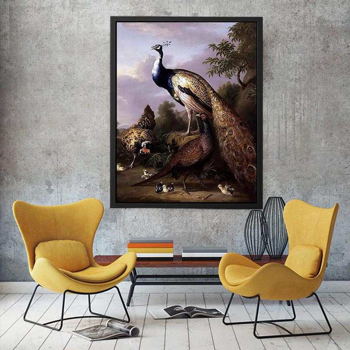 Peacock, Hen and Cock Pheasant in a Landscape  Painting