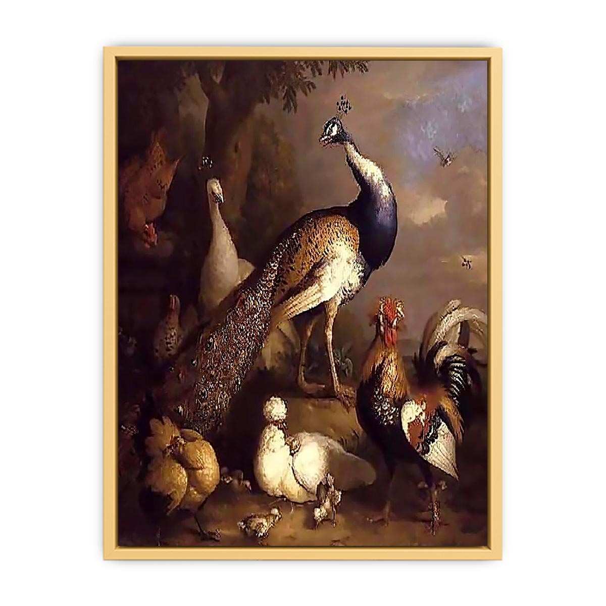 Peacock, Peahen and Poultry in a Landscape Streched canvas