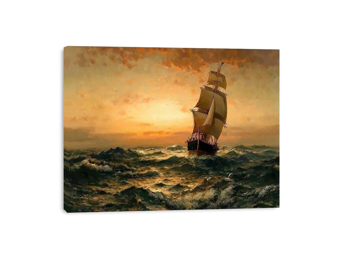 Ship at Sea, Sunset by Edward Moran Painting