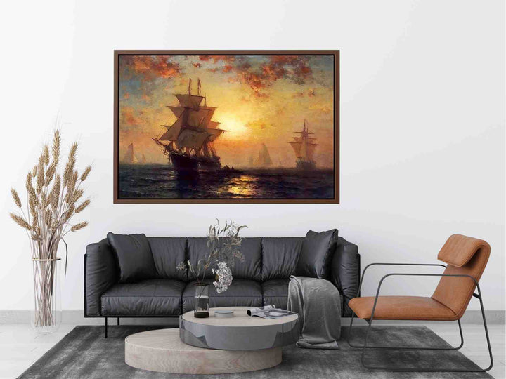 Ships at Night Painting