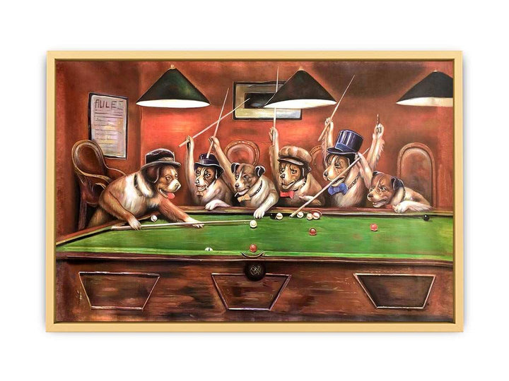 Dogs Playing Pool Streched canvas