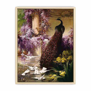 A Peacock and Doves in a Garden  Art Print