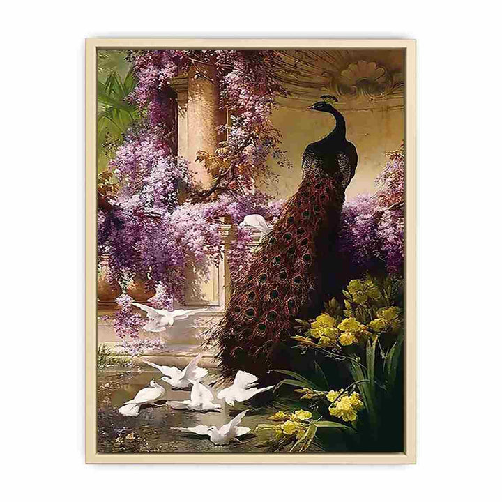 A Peacock and Doves in a Garden  Art Print