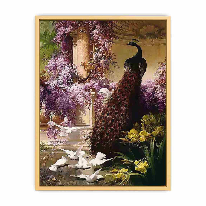 A Peacock and Doves in a Garden Streched canvas