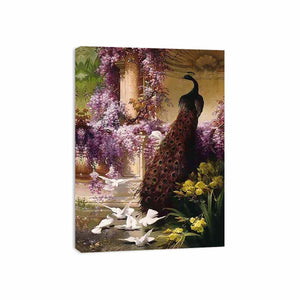 A Peacock and Doves in a Garden by Eugene Bidau Painting