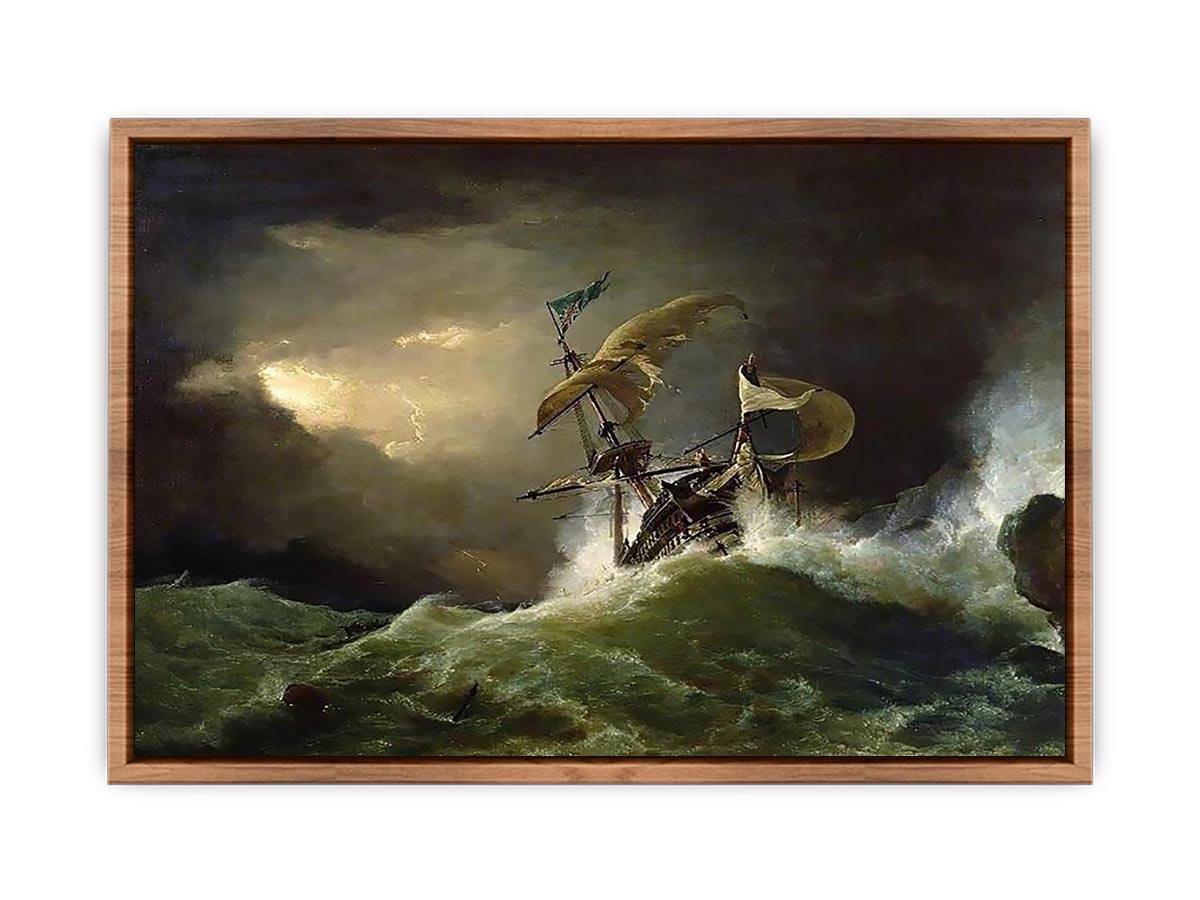 A First rate Man-of-War driven onto a reef of rocks, floundering in a gale  Poster