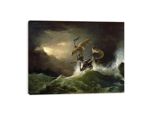 A First rate Man-of-War driven onto a reef of rocks, floundering in a gale by GEORGE PHILIP REINAGLE Painting